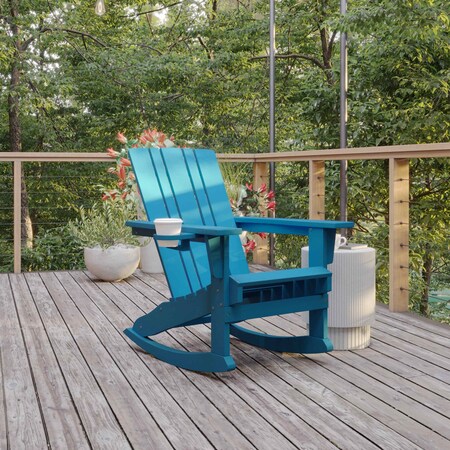 Flash Furniture Blue Adirondack Rocking Chair with Cupholder LE-HMP-1045-31-BL-GG